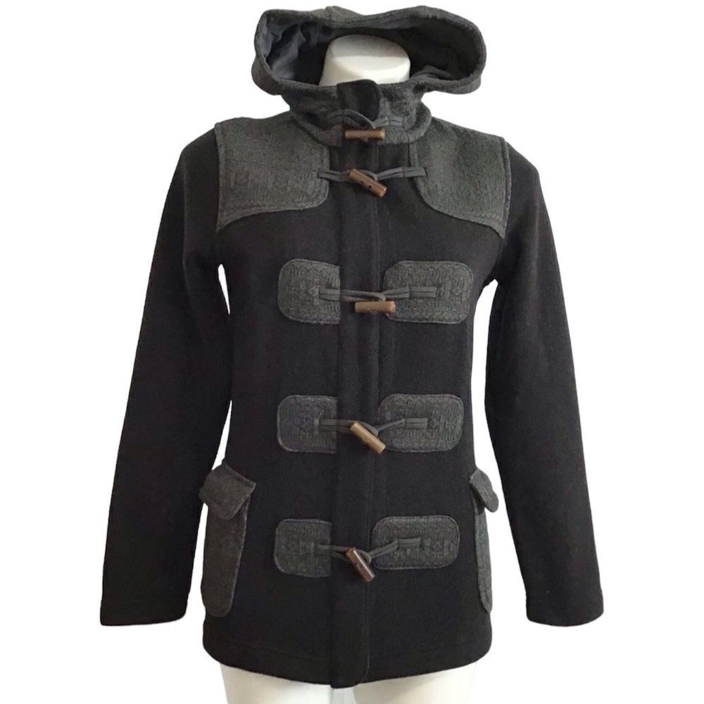 Patagonia Two-Tone Black and Charcoal Toggle Hooded Pea Coat